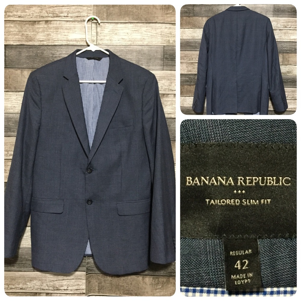 Banana Republic Tailored Slim Fit Plaid Blazer Men’s 42 Blue 2 Button